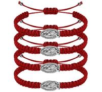 YionZian 4 pulseras católicas de San Benito Virgen de Guadalupe, hechas a mano, trenzadas, ajustables, cordón de bendición, amistad, mexicano, para mujeres y hombres, Talla única, Cuerda encerada