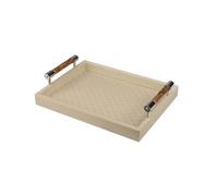 YIORYO Bandeja de Cuero for Servir con Asas, Elegante Bandeja Decorativa for Mesa de Centro, Consola, Mesa Tipo Buffet, Sala de Estar(White)