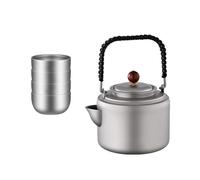 YIORYO Tetera de titanio, tetera, liviana, compacta, portátil, duradera, for acampar, con mango plegable y 4 tazas, filtro incorporado for mochileros, senderismo, café y té al aire libre