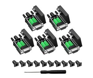 YIOVVOM Conector DB9 Breakout, conectores RS232 hembra de 9 pines, sin soldadura, placa de módulo adaptador serie D-SUB RS485 con terminales de tornillo, funda, pernos largos, 5 adaptadores hembra