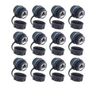 YIOVVOM Conector RJ45 CAT6 blindado impermeable Cat5/5e/6 hembra a hembra 8P8C Ethernet LAN acoplador de cable adaptador de doble cabeza con tapa impermeable/antipolvo 12 piezas