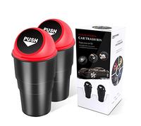 Yiovvom Cubo de basura para coche con tapa, a prueba de fugas, contenedor de basura pequeño para automóvil, oficina, hogar, cocina, dormitorio, 2 piezas (rojo)