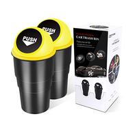 Yiovvom Cubo de basura para coche con tapa, a prueba de fugas, contenedor de basura pequeño para automóvil, oficina, hogar, cocina, dormitorio, 2 piezas (amarillo)