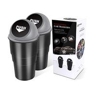 YIOVVOM Cubo de basura para coche con tapa, a prueba de fugas, contenedor de basura pequeño para automóvil, oficina, hogar, cocina, dormitorio, set de 2 (gris)