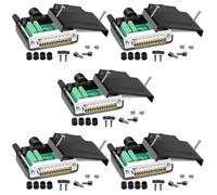 YIOVVOM DB25 - Adaptador macho de soldadura sin soldadura, RS232 D-SUB Serial a conector de puerto de 25 pines a conector de terminal, módulo de señal, pernos largos y tuercas con funda (5 macho)