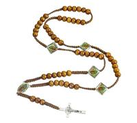 YIPFEN 1 collar rosario de madera, medalla con cruz, católico, bautismo, Biblia, preferiblemente para ceremonia de Primera Comunión (71 cm)