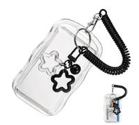 YIPFEN 1 pieza Porta Tarjetas Identificativas, portatarjetas colgante, funda de tarjeta para autobús transparente, tarjetero colgante, con anillo de resorte y colgante estrella