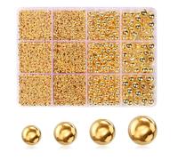 YIPFEN 1100 Piezas Cuentas de oro, cuentas para pulseras, quilates de 3/4/6/8 mm, cuentas de latón doradas, perlas intermedias suaves y redondas duraderas, para hacer collares, pulseras, pendientes