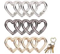 YIPFEN 12 Piezas Mosquetones Corazón Llavero - Clips Resorte Aleación Zinc, 21 mm - Accesorios Ligeros para Camping, Pesca, Senderismo y Manualidades (3 Colores)