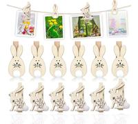 YIPFEN 12 Pinzas de Madera Reutilizables con Diseño de Conejitos y Pompón para Decoración de Pascua - Perfectas para Nidos de Pascua, Regalos, Tarjetas y Más - Para Niños y Adultos
