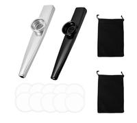 YIPFEN 2 Kazoos de Metal con 2 Bolsas de Almacenamiento + 10 Membranas de Repuesto, Kazoos Coloridos para Niños y Adultos, Regalos Ideales para Amantes de la Música y Fiestas