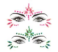 YIPFEN 2 piezas brillantes para la cara, pegatinas autoadhesivas en rosa y verde, cristales brillantes para maquillaje de festival, carnaval y fiestas