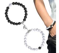 YIPFEN 2 piezas Pulseras Magnéticas, Piedra Natural, con Forma Corazón, Amistad, Juego Corona Rey y Reina, Parejas, Amor, Regalos Distancia Novio Novia, Aniversario Día San Valentín