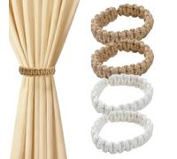 YIPFEN 4 Piezas Sujetadores de Cortinas Boho, Soportes para Cortinas Tejidos a Mano, Sujetadores para Cortinas y Visillos, Ideales para Dormitorio, Salón y Oficina (Marrón, Blanco)
