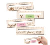 YIPFEN 4 unidades de regla para dislexia para primer grado, regla de madera personalizada, marcador, accesorio escolar de 16 cm, regalo para el inicio escolar, niñas, comienzo de la escuela primaria.