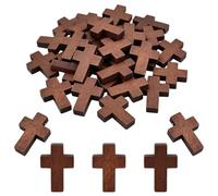 YIPFEN 50 piezas pequeñas cruces de madera con orificio, en miniatura, natural, colgantes, cordón de poliéster, accesorios para joyería, encanto de bendición para hacer collares llaveros