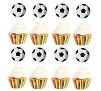 YIPFEN 96 Piezas Comestible para Tartas, Topper de Cupcake, Decoraciones para Tartas de Fútbol Comestibles, Papel de Azúcar para Cumpleaños Infantil, Decoración de Fútbol para Muffins (Blanco y Negro)