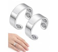 YIPFEN Anillos Magnéticos 1 Par Plateado con 4 Imanes Ultrafuertes. Terapia para Alivio de Dolor Articular, Energía y Bienestar. Ajuste Universal Hombre Mujer.