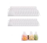 YIPFEN Bolsas de Organza 30 Pzas Blancas (15x20cm y 10x15cm, 15 c/u) Malla Fina Anti-Insectos y Pájaros, Reutilizables para Protección de Frutas, Cosecha Saludable sin Plaguicidas.