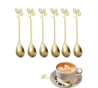 YIPFEN Cucharillas de Café Doradas 6 Piezas, Mini Cucharas de Postre Diseño Hoja de Acero Inoxidable, Elegantes para Té y Expreso.