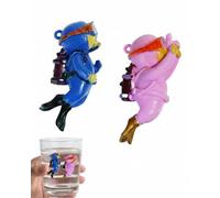 YIPFEN Decoración Acuario: 2 Buzos Flotantes Resina Azul Rosa, Movibles para Peceras. Figuras Adorables para un Mundo Submarino Vibrante y Seguro para tus Peces.