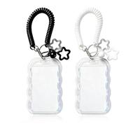 YIPFEN Funda K-Pop Portatarjetas Set de 2 (Blanco y Negro), Llavero con Estrellas y Campanas. Protección segura para Photocard, Bus, DNI y Coleccionables.