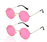 YIPFEN Gafas Retro Hippie Disfraces, 2 Piezas, Divertidas, Hippy de Sol, sin Bordes, Adecuado para Despedidas de Soltero, Accesorios Photocall y Hora Loca, Halloween, Navidad, Adultos y Niños (Rosa)
