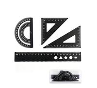 YIPFEN Juego de Reglas Técnicas 4 Piezas 20 cm Negro, Set con Regla Recta y Transportador, Caja Organizadora Para Medición Exacta en Dibujo y Matemáticas