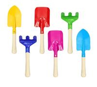 YIPFEN Kit de jardinería infantil de 6 piezas con pala, rastrillo y azada de metal y madera para jardín, balcón, terraza y cajón de arena.