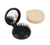 YIPFEN Pack 2 Cepillos de Pelo Plegables con Espejo Compacto para Viaje, Mini Peine Masajeador para Hombres, Mujeres y Niñas, Colores Negro y Beige