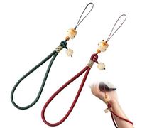 YIPFEN Pack de 2 Correas para Móvil con Gato de la Suerte, Cuentas Bodhi Trenzadas, Lanyard Ajustable para Muñeca, Compatible con Fundas (Sin Agujero) con Parche Incluido