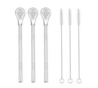 YIPFEN Pajitas con Cuchara Acero Inoxidable 304, Set de 3 Reutilizables y Desmontables para Smoothies, Granizados y Latte Macchiato, Incluye 3 Cepillos de Limpieza