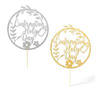 YIPFEN Topper Tarta, 2 piezas, Madera, Comunión, Paloma, Santo Grial, Cake Topper para Fiesta, Bautizo Niña, Niño, Decoracion Comunión Niñas Niños (17.5x16 cm) (Oro y plata)