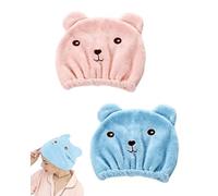 YIPFEN Turbante Toalla Microfibra Pelo, Pack de 2 Diseño Oso, Secado Rápido Anti-Frizz, para Mujeres y Niñas, ideal post-ducha y spa.