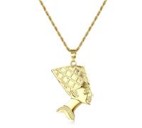 yipima Collar Nefertiti de la reina egipcia para mujeres y hombres, chapado en oro de 14 quilates, colgante de Nefertiti con cadena de cuerda de 3 mm, cabeza grande y pequeña, 18 pulgadas/20 pulgadas