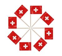 YIPING 100 banderas de palillo de dientes con bandera suiza, decoración de cupcakes de bandera de Suiza, fiesta temática, cumpleaños, cóctel, pastel de frutas, decoración patriótica, bandera de Suiza