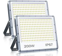 YIQIBRO 200W Focos LED Exterior 2 Piezas, 20000LM 6500K Blanco Frío Luces LED Exterior con Transformador, IP67 Impermeable Proyector para Jardín, Terraza, Garaje, Almacén, Fábrica, Taller