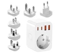 YIQILAIYA Adaptador Universal Enchufe Viaje con 2 USB y 2 Tipo C, Blanco Adaptador Enchufe Universal con 6 Enchufes Desmontables Tipo B/G/C/A/I/M, para Sudáfrica/JAP/AUS/USA/EU/UK