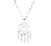 YIQPKUM Collar Atrapasueños Elegante Colgante Geométrica Mandala Pluma Joyería Mujer Acero Inoxidable Hueco Fiesta Cumpleaños Regalos (Plateado en plata)
