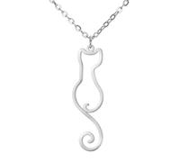 YIQPKUM Collar Gato Acero Inoxidable Elegante Colgante Declaración Joyería Mujer Animales Amantes Fiesta Cumpleaños Regalos (Chapado en plata)