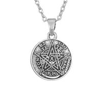YIQPKUM Collar Pentagrama Delicado Colgante Símbolos Místicos Joyería Mujer Aleación Zinc Doble Cara Amuleto Protección Regalos (Plateado en plata)