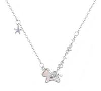 YIQPKUM Collar Unicornio Rosa Aleación de Zinc Colgante Animales Fantásticos Joyería para Mujer Charmes Declaración Cristal Estrella Accesorio Regalos (Plateado)