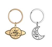 YIQPKUM Juego 2 Unidades Llaveros Pareja Amor Celestial Acero Inoxidable Luna Saturno Mochila Llaves Coche (Oro y plata)