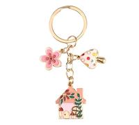 YIQPKUM Llaveros Casita Cabaña Esmalte Lindos Regalos Hongo Flor Billetera Llaves Coche Accesorios Mujer (Rosa)