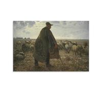 YiQuSoft Póster impreso de Jean-François Millet Shepherd Tending His Flock, principios de la década de 1860, lienzo decorativo para el hogar, dormitorio, decoración moderna, sin marco, 20 x 30 cm