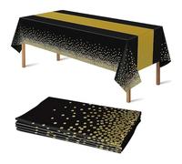 Yiran 1 Piezas Oro Negro Mantel Rectangular Dorado Cubierta Mantel Desecheble de Mesa para Banquetes, Baby Shower, Cumpleaños de Niños, Tertulia,137 cm x 274 cm