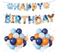 Yiran 21 Piezas Blue Dog Decoracion Cumpleaños Chico Chica incluyen Happy Birthday Guirnalda, 12 Pulgadas Dog Paw Globos de Cumpleaños y Azul Naranja Globos Cumpleaños