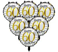 Yiran 60 Años Decoracion Globos Cumpleaños, 18 Pulgadas Foil Globos 60er Cumpleaños Oro Negro, 6 Piezas Happy 60th Birthday Globos Cumpleaños para Hombres Mujeres Cumpleaño Decoraciones Fiesta