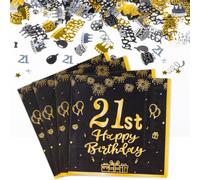 Yiran Decoracion Cumpleaños 21 Años Oro Negro incluyen 20 Piezas Servilletas Papel y 15g Confeti de 21 Cumpleaños, Happy 21st Birthday Decoracion de Fiestas Cumpleaños para Hombres y Mujeres
