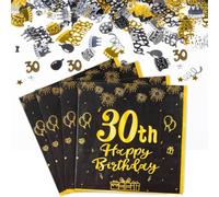 Yiran Decoracion Cumpleaños 30 Años Oro Negro incluyen 20 Piezas Servilletas Papel y 15g Confeti de 30 Cumpleaños, Happy 30th Birthday Decoracion de Fiestas Cumpleaños para Hombres y Mujeres